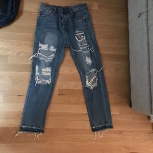 Light wash ripped high waisted jeans